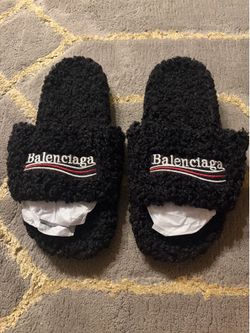 Balenciaga black fur designer slides
