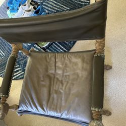 Leather And Ornamental Wood Directors Type Chair