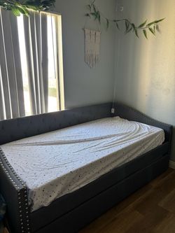 Twin Upholstered Bed Frame with Twin Trundle