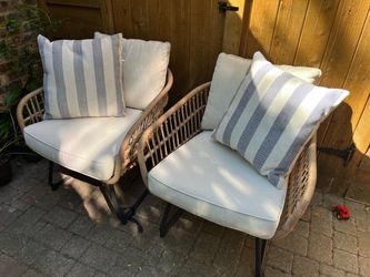 Rattan Garden Lounge Chairs with Cushions – Set of 2