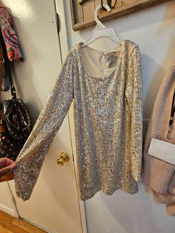 Girls Gold Sequin Long Sleeve Mini Dress