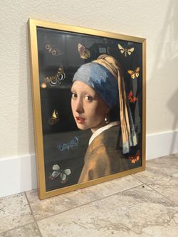 Framed Girl with a Pearl Earring Butterfly Artwork