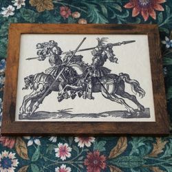 Framed Medieval Jousting Knights Parchment Print 8.5" x 11"