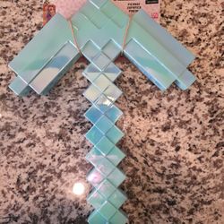 Mojang Synergies AB Minecraft Diamond Pickaxe Costume Weapons Chrome Finish 