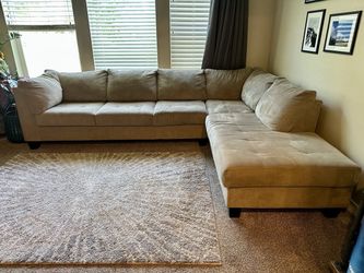 Large Beige Microfiber Sectional Sofa with Chaise