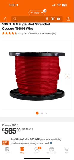 500 ft #8 Gauge Red Stranded Copper THHN Wire