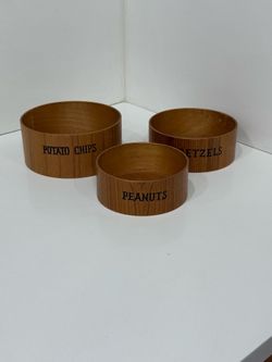 Vintage Mid Century Modern Nesting Molded Teak Plywood Snack Bowls Excellent!