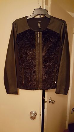 Alfani black faux leather fur jacket size 10