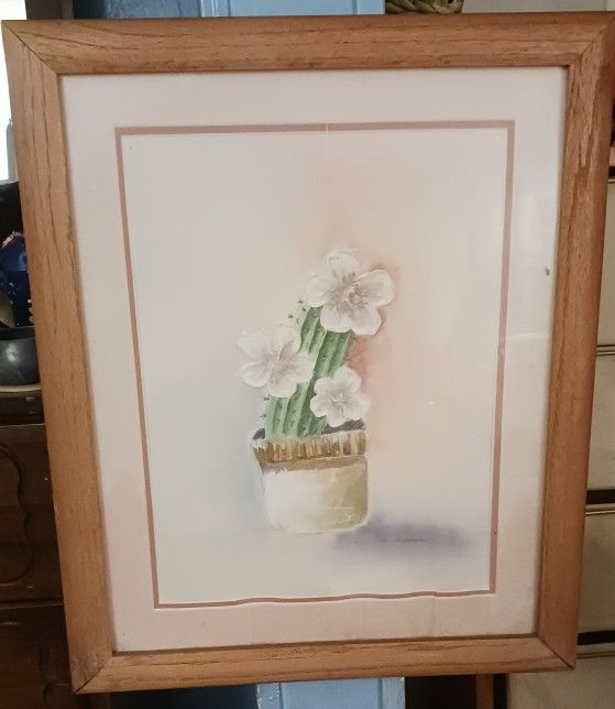 Decorative Picture Of Pink Flower In Vase In Wood Frame