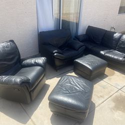 Used Black, Leather Couches With Ottomans