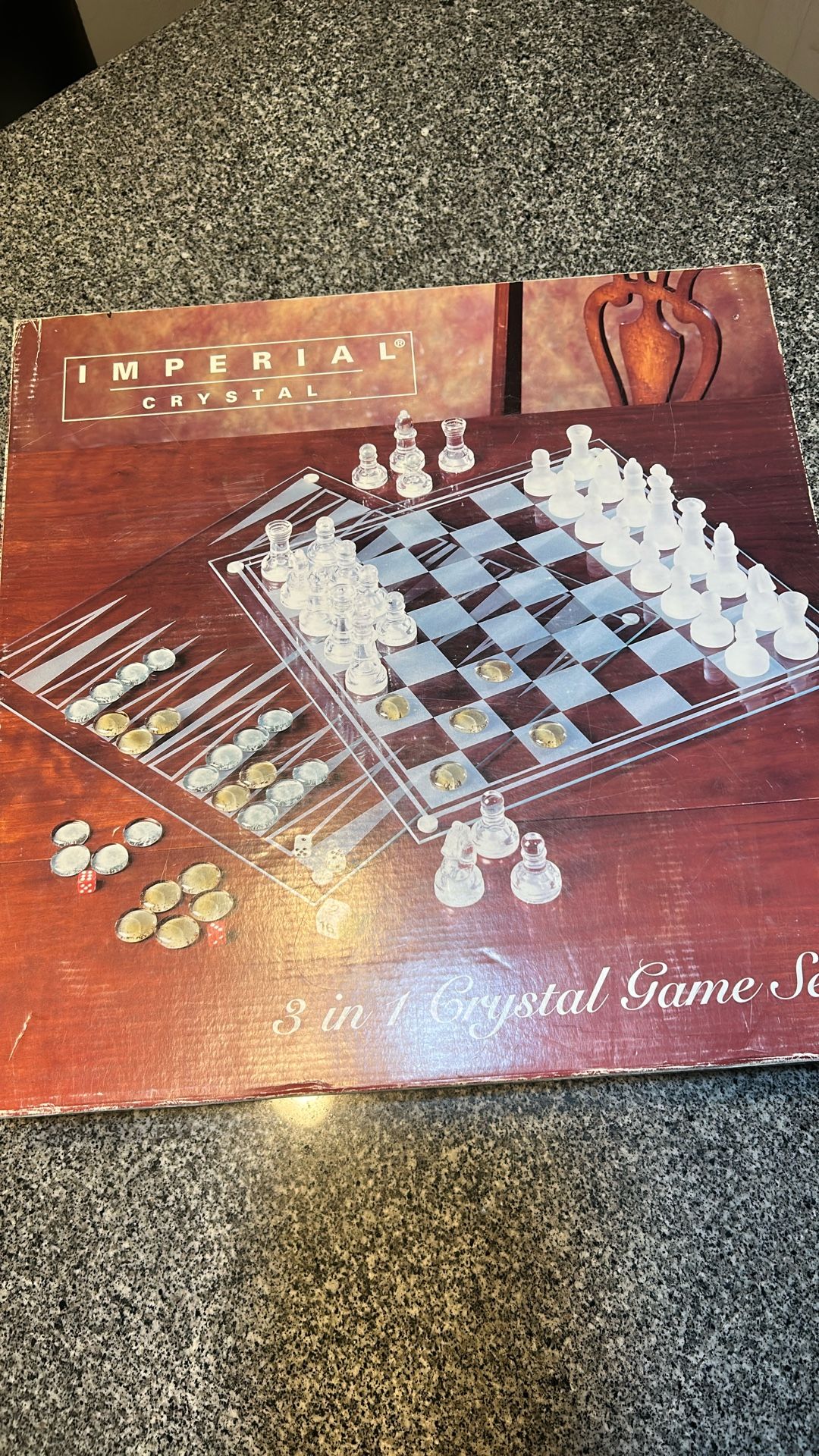 Imperial Crystal 3 In 1 Game Set. Chess, Checkers & Backgammon crystal glass set