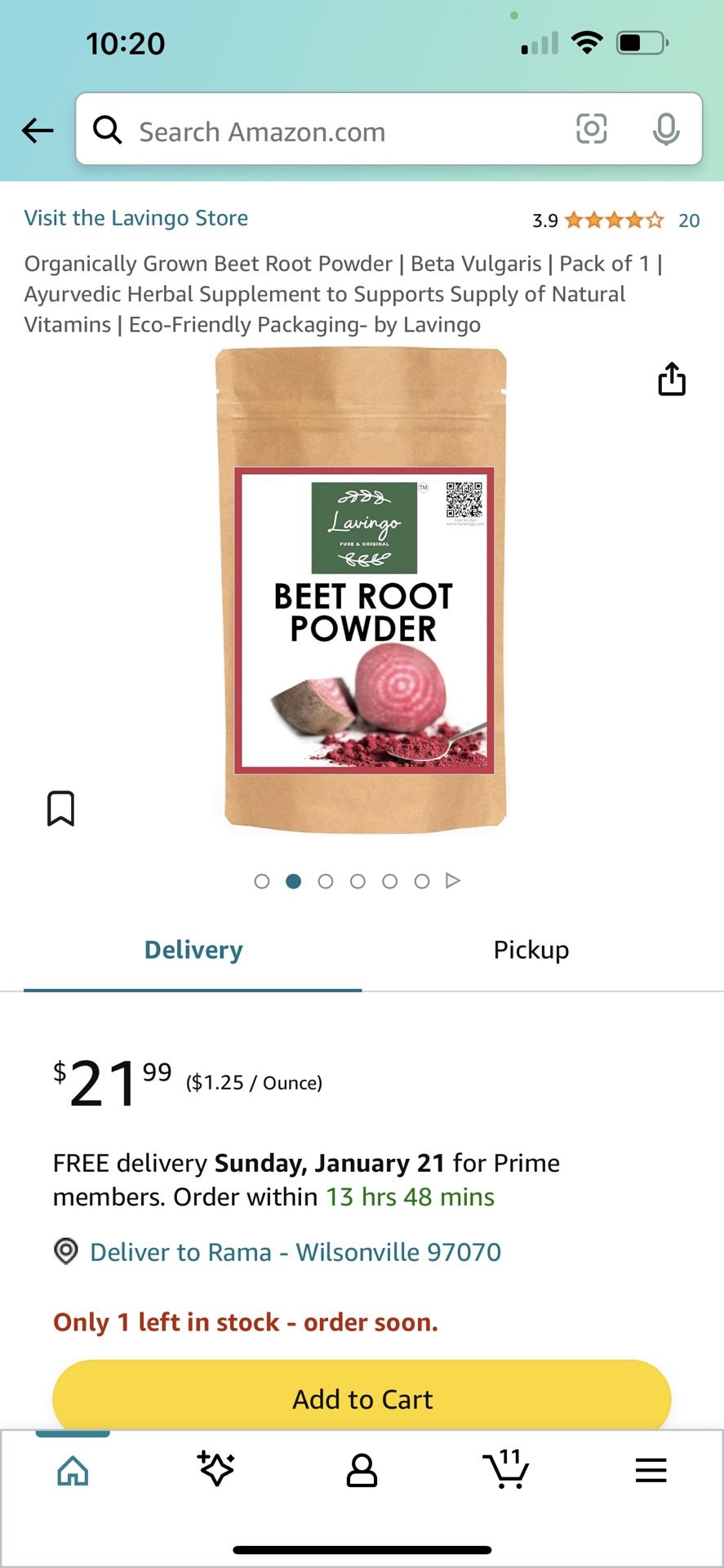 Organically Grown Beet Root Powder 500 G