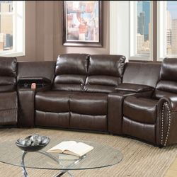Brand New Brown Leather Reclining Sectional Sofa