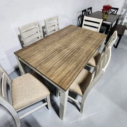 White /Light Brown 7 Piece Dining Room Furniture Set| Kitchen Table | Dark Brown Set Optional | Financing Options @ Delivery 
