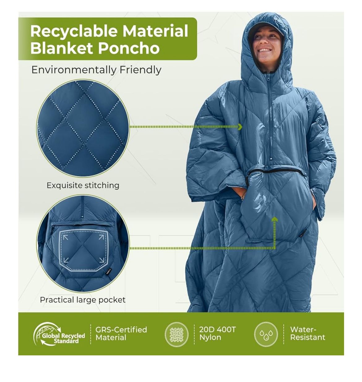 ATEPA Wearable Sleeping Bag, Recycled Warm Camping Wearable Blanket Poncho for Outdoor Sports, Camping Gifts for Women Men