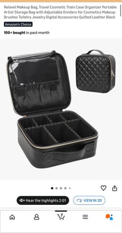 Relavel Makeup Bag, Travel Cosmetic Train Case Organizer Portable Artist Storage Bag with Adjustable