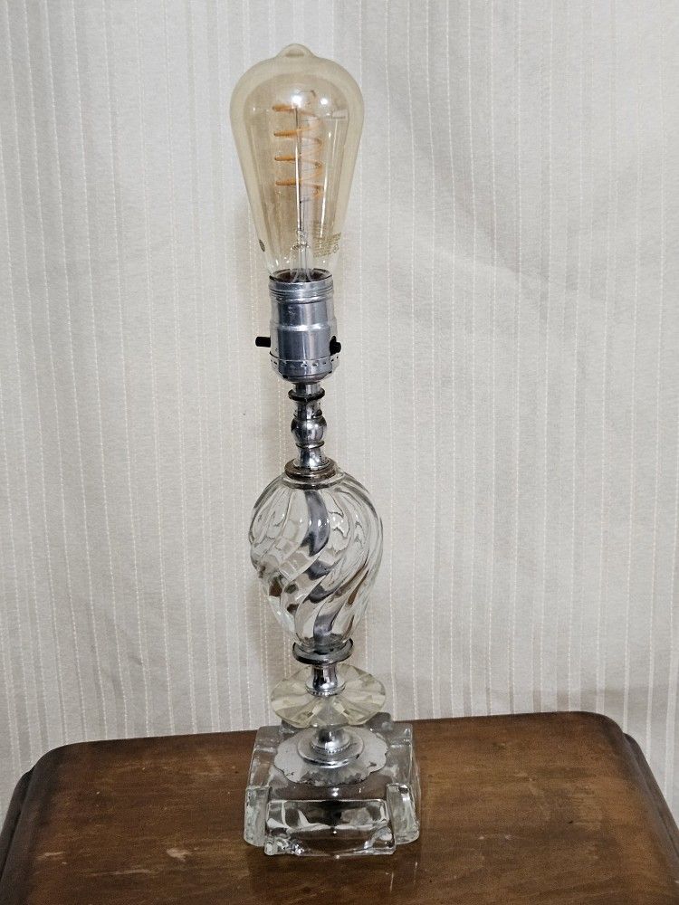 Vintage Midcentury Crystal Glass Simple Lamp