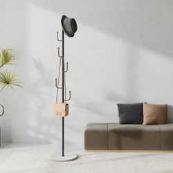 H 64.5 in. Freestanding Black Color Metal Coat Rack with Stone Base