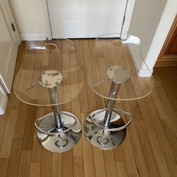 Pair Of  Stool Lucite Acrylic Plastic Chrome Adjustable Foot Rest Swivel