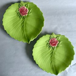 Two Vintage Temp-tations By Tara Figural Floral Rose Patterned Lead Shaped Plates 