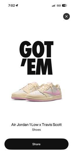 Travis Scott Jordan, one low Muslin n sky pink 10men