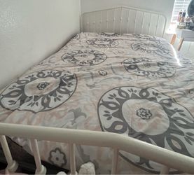 White metal Victorian style queen size bed-frame n mattress & headboard  and footboard