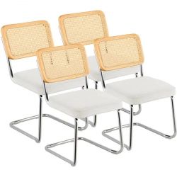 VEVOR Rattan Dining Chairs Set of 4, Mid Century Modern Dining Chair, Upholstered Velvet Accent Chair with Rattan Back, Retro Dining Room Kitchen Chai
