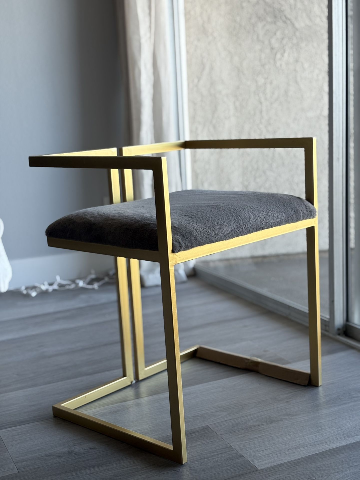 Modern Gold Frame Accent Chairs with Grey Cushions (Set Of 4)