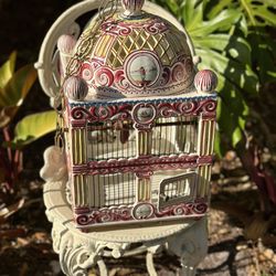 19th Century, French, Hand-Painted Porcelain Birdcage Lamp from Paris