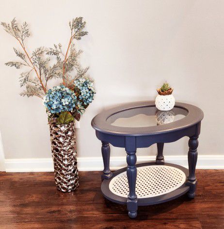 Oval End Table w/ Caning Shelf