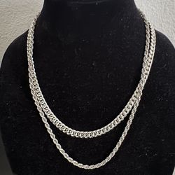 Silver Chain Stack Rope And Cuban Link