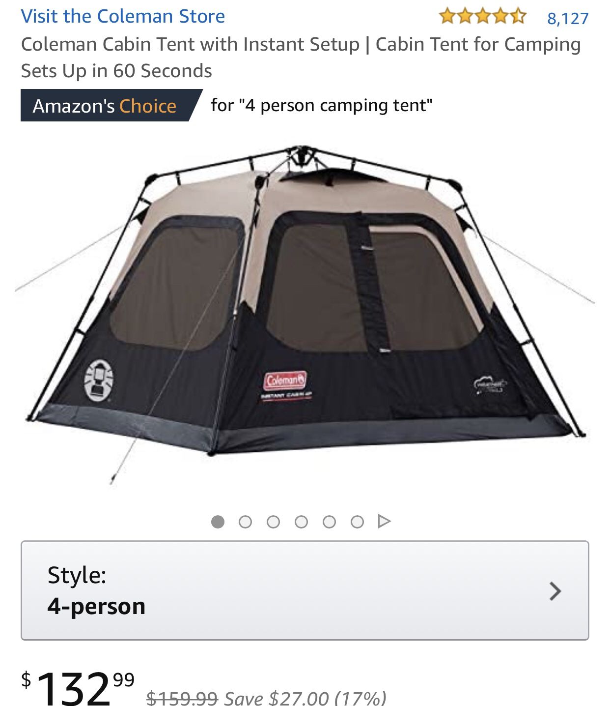 Coleman Cabin Tent with Instant Setup | Cabin Tent for Camping Sets Up in 60 Seconds
