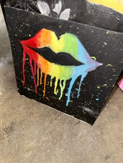 Rainbow Dripping Lips Canvas Painting