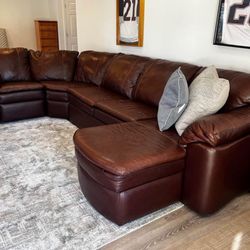 Brown Leather Power Sectional - Like New!