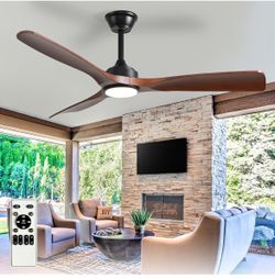 Outdoor Ceiling Fan with Light: 52 Inch 3 Blade Outdoor Fans for Patios - Modern Walnut Ceiling Fan with Dimmable Light Remote Control Ultra =B7-792