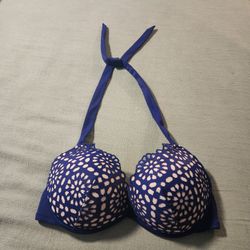 Shade & Shore Halter Tie Padded Push Up Bikini Top 34D 