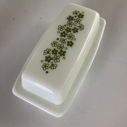 Pyrex Butter Dish Green Flowers 