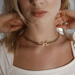 New H Letter Chain Necklace 38 cm 18K Gold Plated, Women Necklace, Choker Necklace
