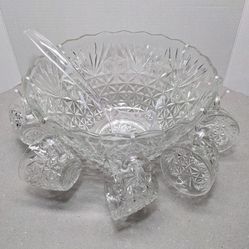 PUNCH BOWL SET vintage Anchor Hocking glass punch bowl with cups & ladle