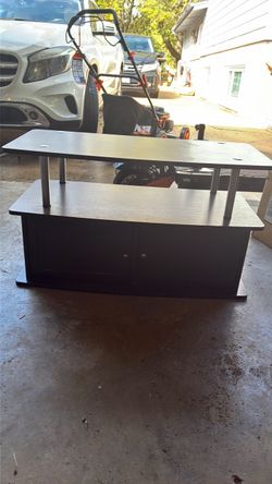 Black TV Stand with Cabinet and Top Shelf