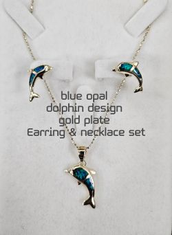 blue opal Hawaiian Jewelry  dolphin design necklace set 