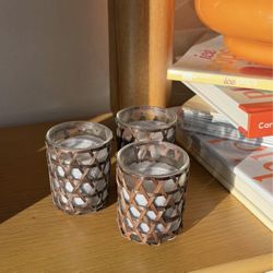 Small Glass Candles with Wicker Wrapping - Set Of 3