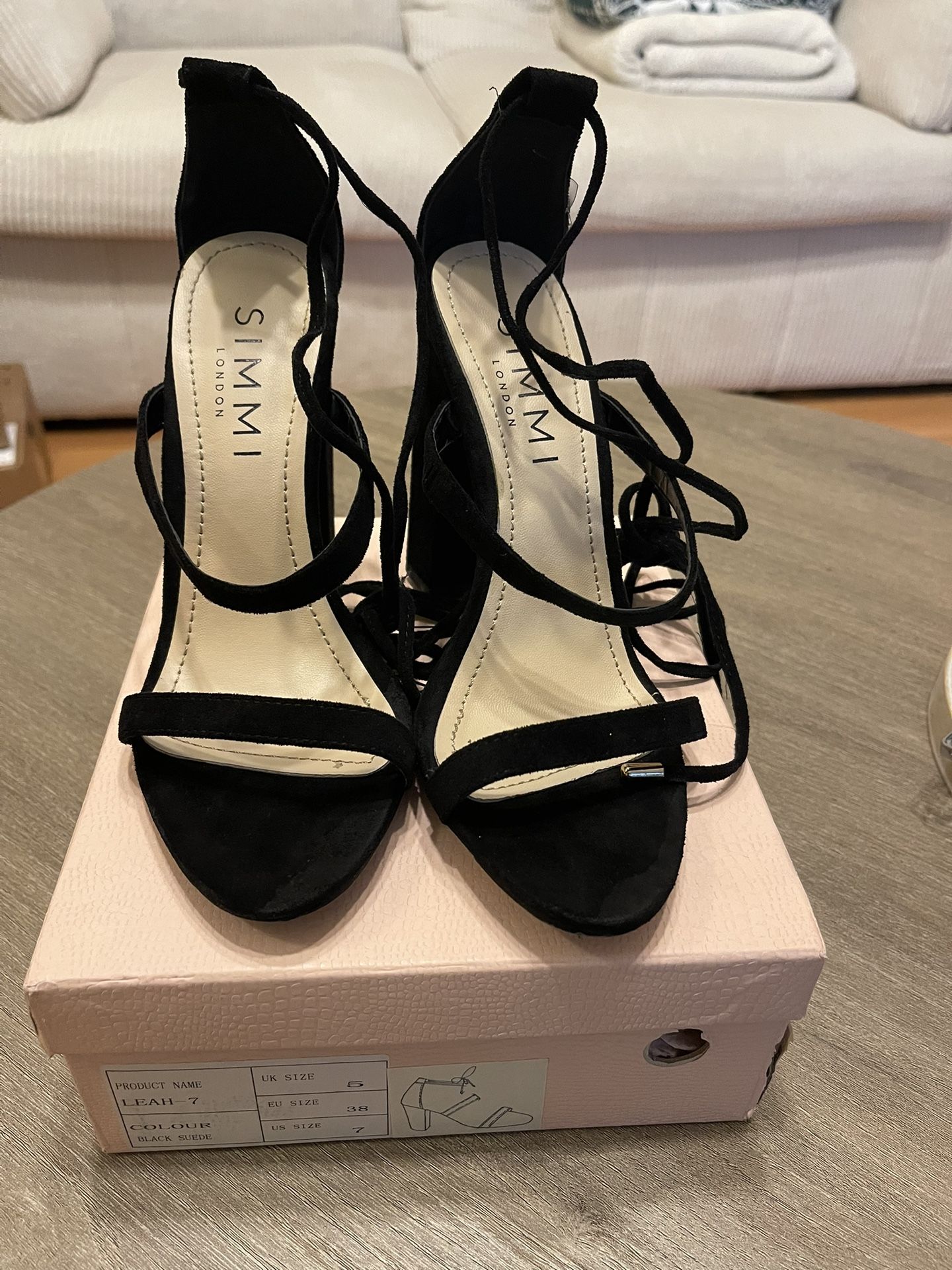 Black Strap Laced Up Heels