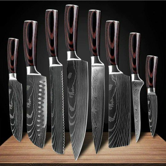 8pc Damascus Pattern Chef Knife Set 