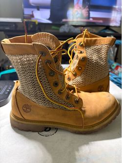 TIMBERLAND Women's Open Weave Wheat Combat Boots A13GC Size 8.5