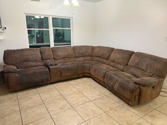 Brown Power Reclining Sectional with Storage Console