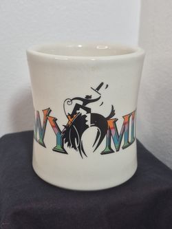 Wyoming Coffee Mug Bucking Bronco Colorful Lettering Heavy Diner-Style 9 oz
