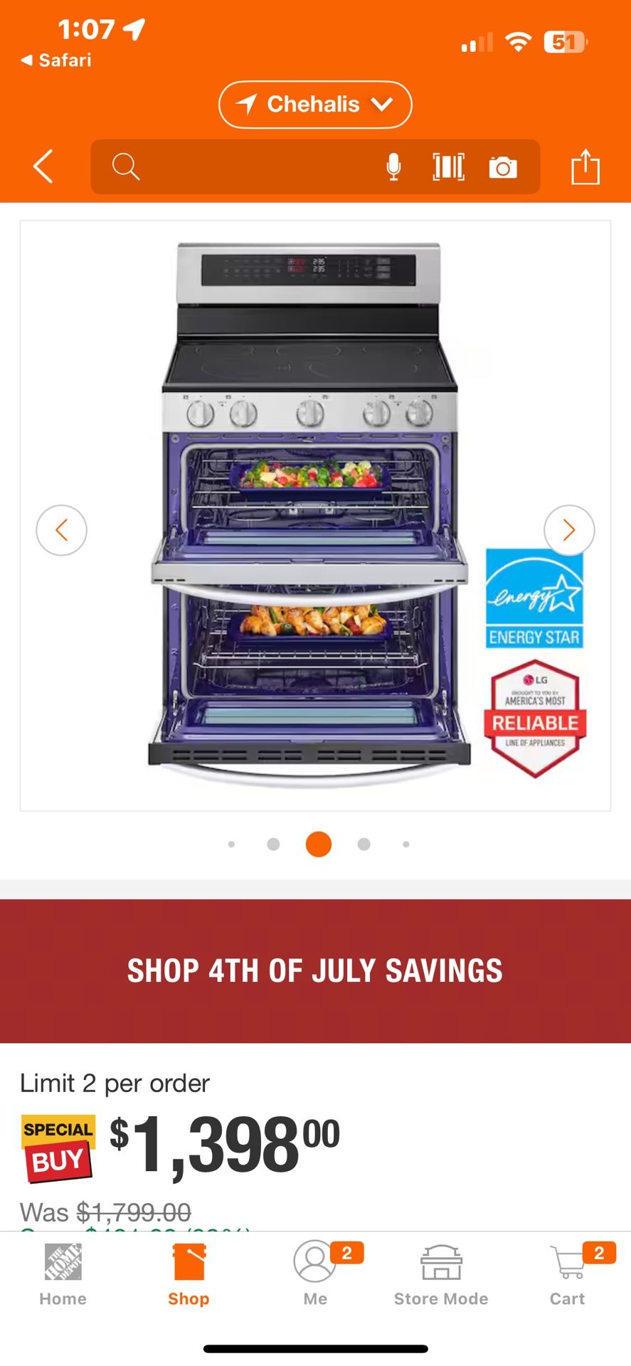 LG Electric Double Oven Glass 5 Burner Cooktop