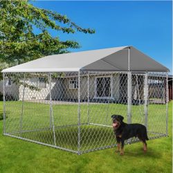 New 7.5x7.5 Ft Large Galvanized Metal Fog Kennel With APEX ALL WEATHER TARP Animal Cage Jaula De Mascota 