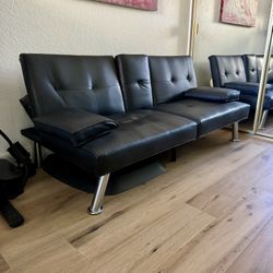 Faux Leather Adjustable Futon Sofa Bed 
